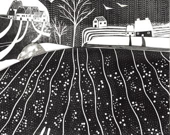 Winter Fields Collage Original Handmade Black and White Framed Wall Art