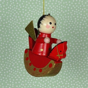 Vintage angel Christmas ornament rocking horse red gold 1960s