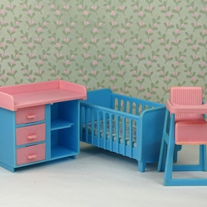 Dollhouse vintage JEAN nursery kids room 1970s nursery furniture plastic pastel