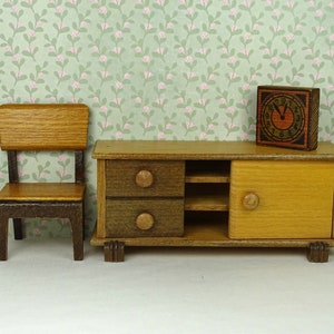 Doll vintage sideboard cabinet chair clock 1950s furniture wooden