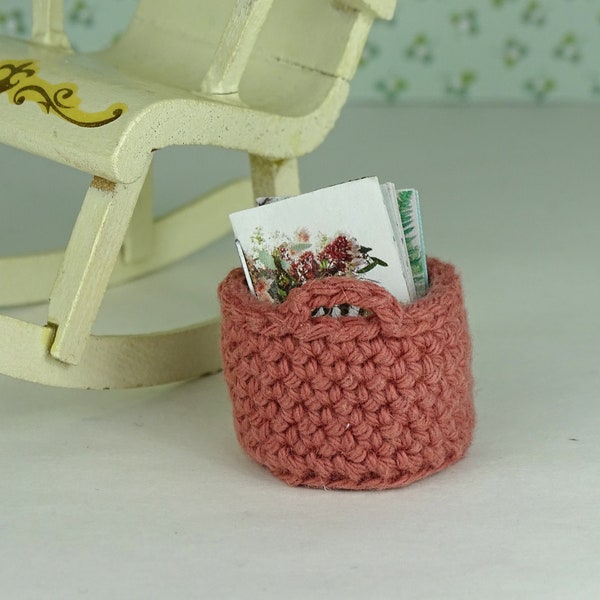 Dollhouse basket magazines crochet cotton mauve