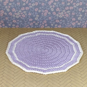Dollhouse rug crochet hand made purple white