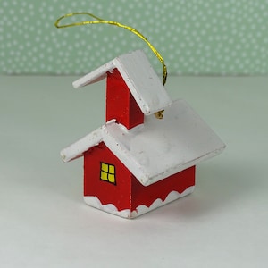 vintage ornement de Noël maison d’église 1970s en bois rouge