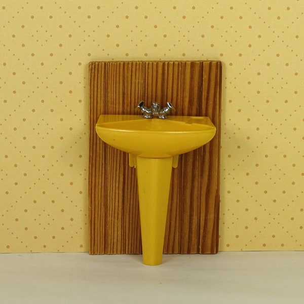 Dollhouse vintage Lundby bathroom sink 1970s furniture yellow brown