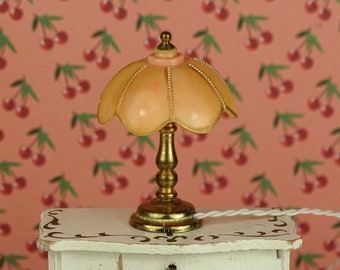 Dollhouse vintage Lundby table lamp 1970s plastic peach gold