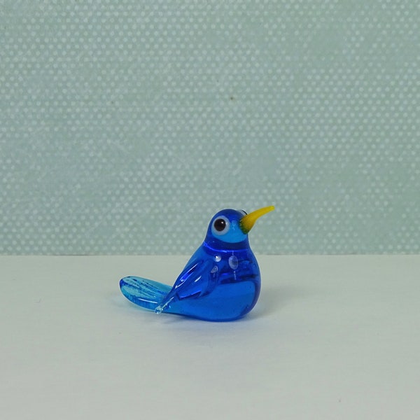 Vintage bird figurine 1980s glass blue turquoise yellow