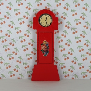 Dollhouse vintage grandfather clock 1940s furniture red