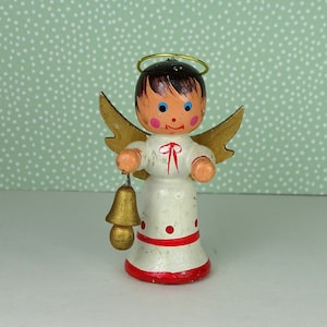 Vintage ángel adorno navideño 1960 madera oro blanco