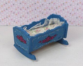 Dollhouse vintage cradle 1980s furniture crib bassinette wood