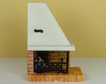 Dollhouse vintage Lundby fireplace 1970s wooden brick