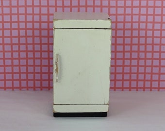 Dollhouse Lundby vintage refrigerator 1950s furniture wooden white black