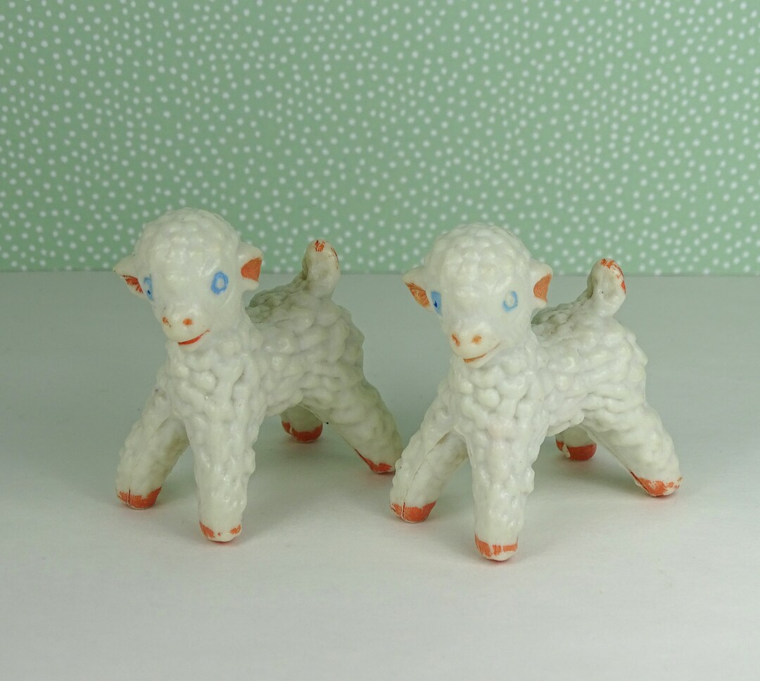 Vintage Easter Lamb Figurine 1970s Plastic Set of 2 Etsy