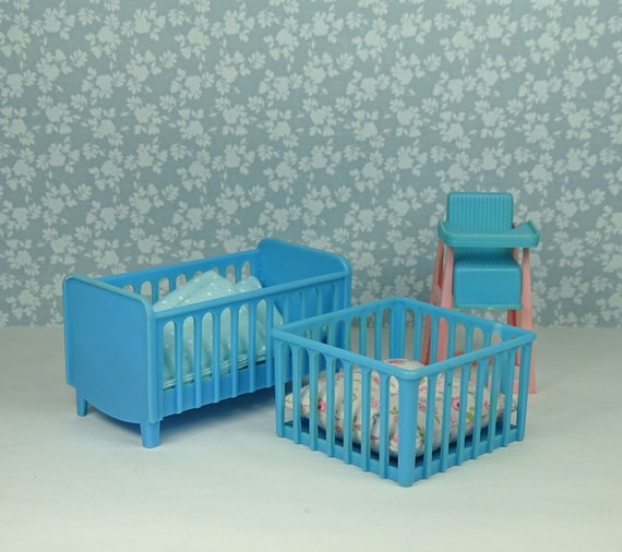 Dollhouse Vintage JEAN Nursery Crib Playpen High Chair 1970s 1990s Furniture Plastic Blue Pink Etsy UK