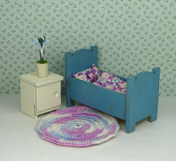 Dollhouse Vintage Children S Bedroom Set 1940s Furniture Blue Floral