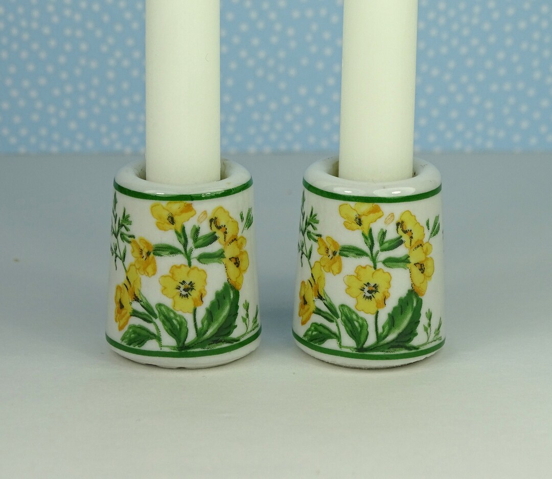Vintage Easter Candle Holder Floral 1970s Primroses Porcelain White