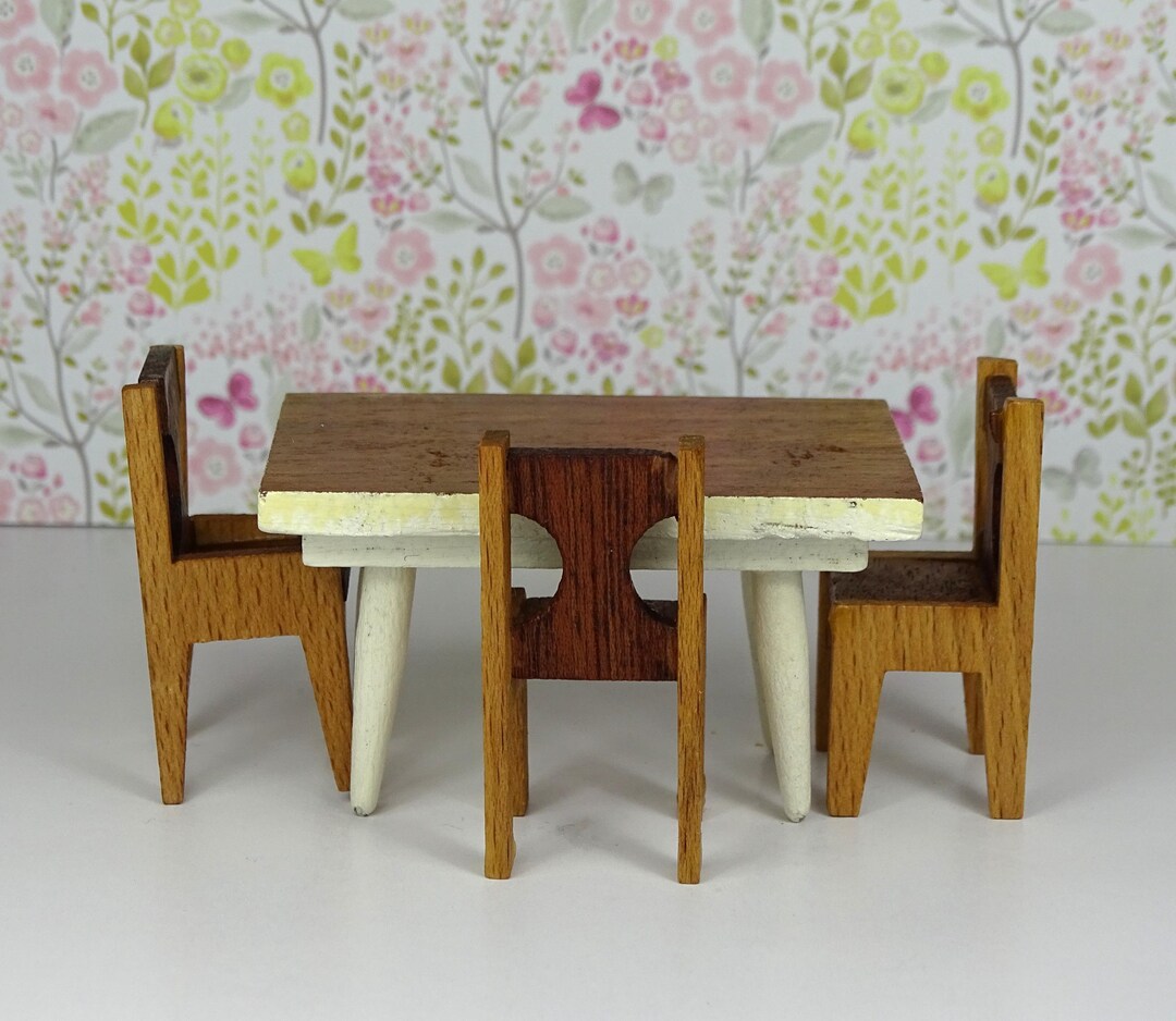 Dollhouse Vintage Childrens Table Chairs Set 1950s Furniture Wooden ...