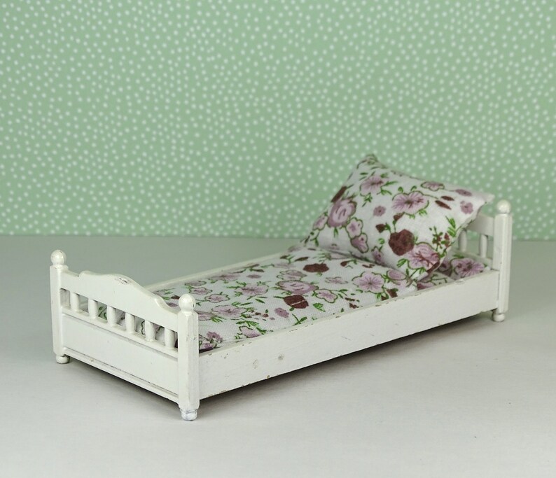Dollhouse Vintage Lundby Bed 1970s Furniture Wooden White Etsy