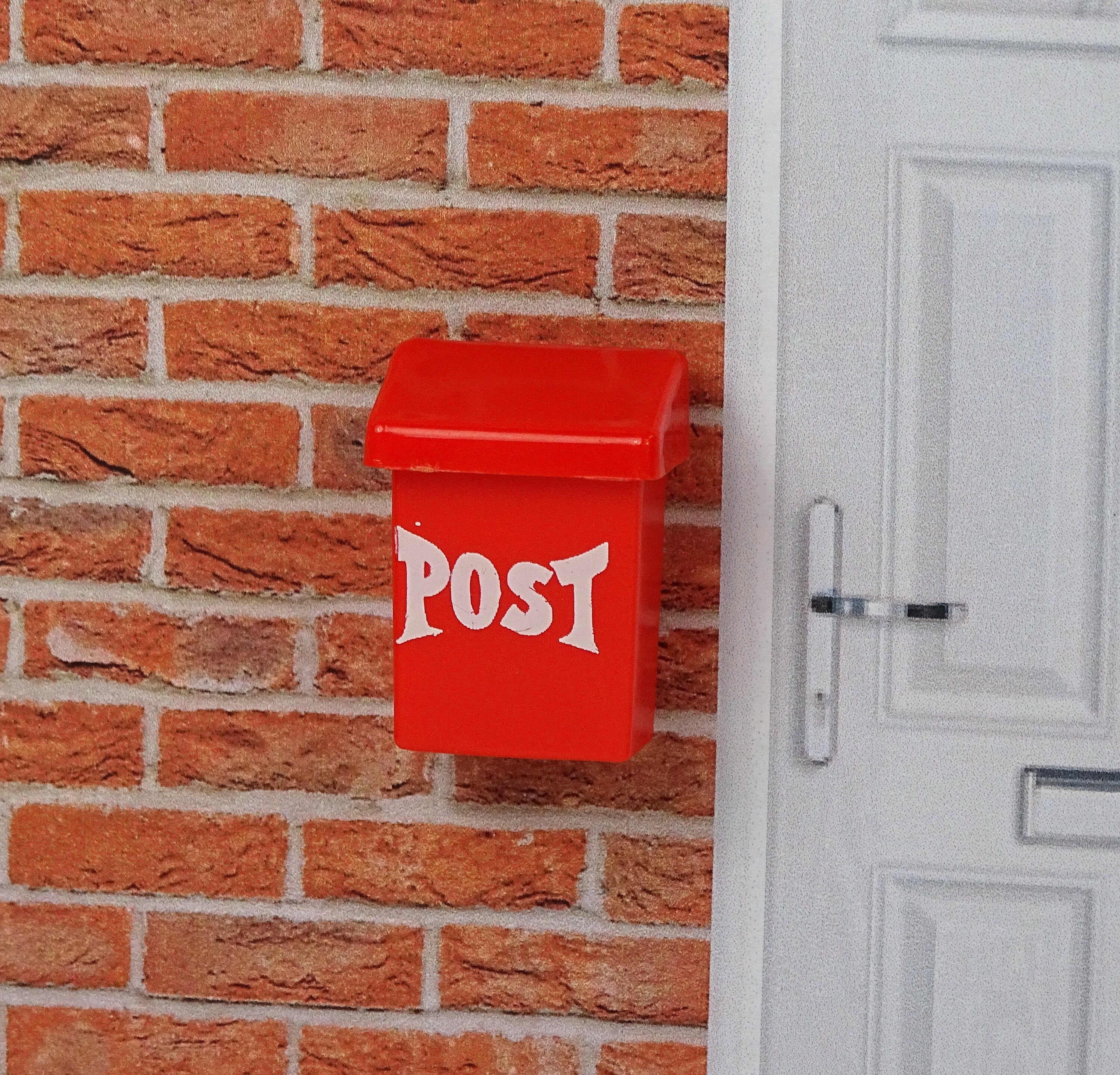 Dollhouse vintage Lundby mailbox 1970s orange plastic