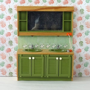 Dollhouse vintage Lundby bathroom sink 1970s furniture green orange