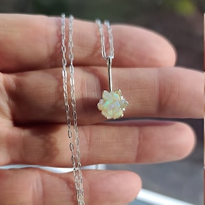 Fire Opal Lotus Flower Pendant Necklace, Rough White Gemstone Floral Jewelry for Women, Unique October Birthstone Jewelry for Her