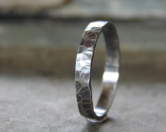 Men's Silver Wedding Band, Hammered Wedding Ring for Men, Sterling Patina Ring for Boyfriend, Husband, Birthday Jewelry, Gift for My Son, 9