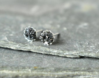 Rough Black Diamond Earrings, Raw Diamond Studs, April Birthstone Jewelry, Valentines Gift for Wife, Birthday, 60th Diamond Valentines