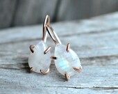 Moonstone and 14K Rose Gold Fill Jewelry, Teardrop Moonstone Drop Earrings, Mother's Day French Ear Wire Earrings, Rose Gold Valentines Her