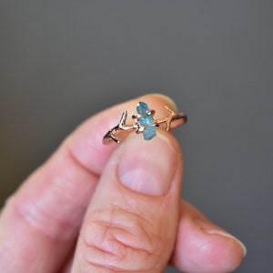 Most Unique Birthday Gift for Women, Tree Branch Band, Rose Gold & Aqua Aura, Antler Ring for Nature Lover, Witch Ring, Woodland Jewelry