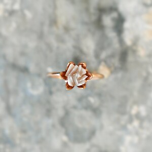 Unique Diamond and 14k Gold Fill Ring, The Best Birthday Ring, Lotus Flower Ring in Rose Gold, Raw Diamond Jewelry, April Birthstone Ring image 2