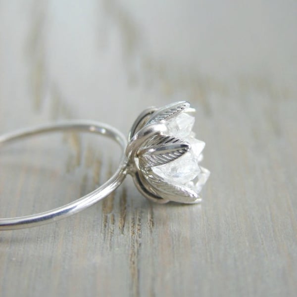 Raw Herkimer Diamond Ring, Wedding Day Gift for Woman, Raw Crystal Ring for Her, Engagement Ring, Wife Valentines, Girlfriend Gift