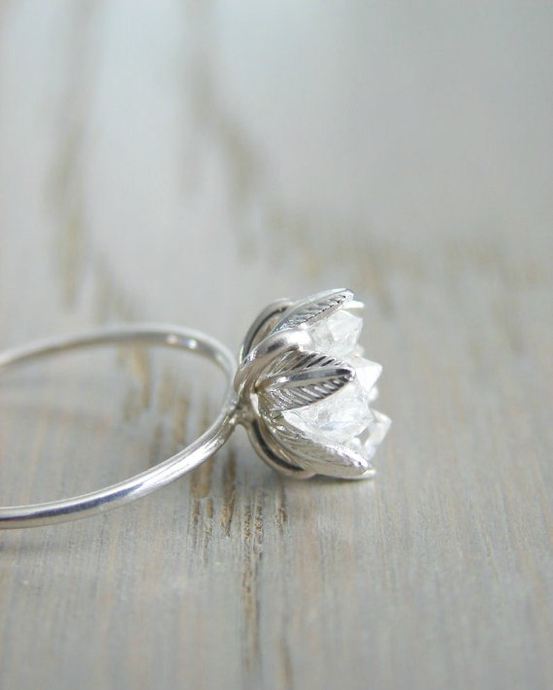 Raw Herkimer Diamond Ring, Wedding Day Gift for Woman, Raw Crystal Ring for Her, Engagement Ring, Wife Valentines, Girlfriend Gift image 1