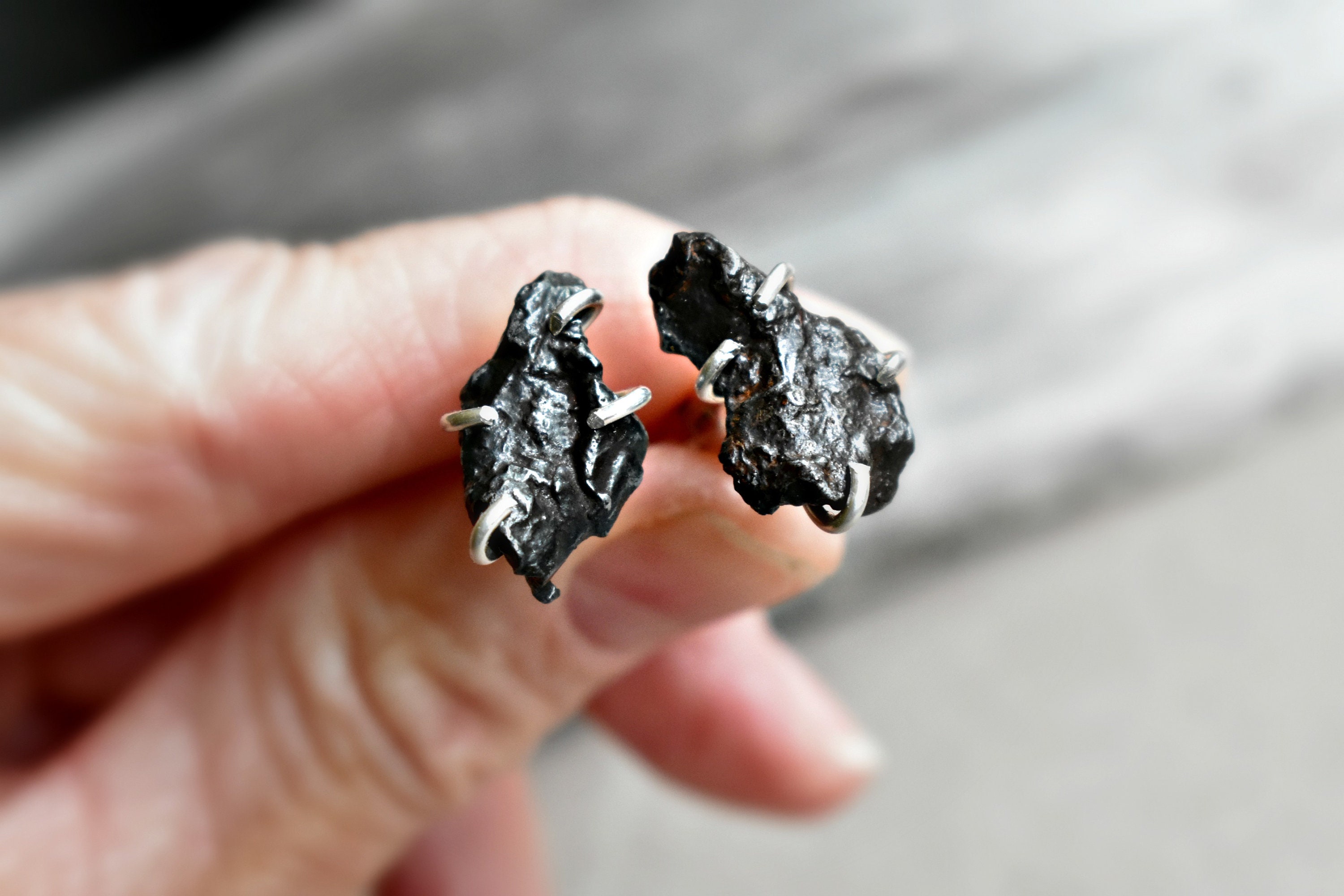 Men's Rock Jewelry Black Meteorite Cufflinks Unique | Etsy