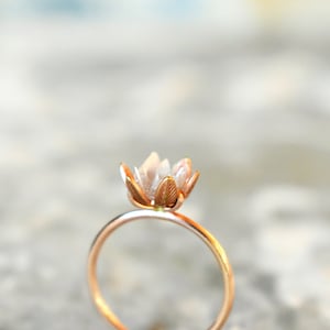 Unique Diamond and 14k Gold Fill Ring, The Best Birthday Ring, Lotus Flower Ring in Rose Gold, Raw Diamond Jewelry, April Birthstone Ring image 1