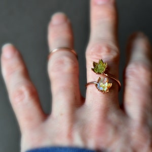 Unique Opal Ring, Lotus Flower Ring & Yellow Gold, Uncut Gemstone Engagement Ring, Red and Pink Rose Floral Ring Women, Custom Mothers Ring image 9