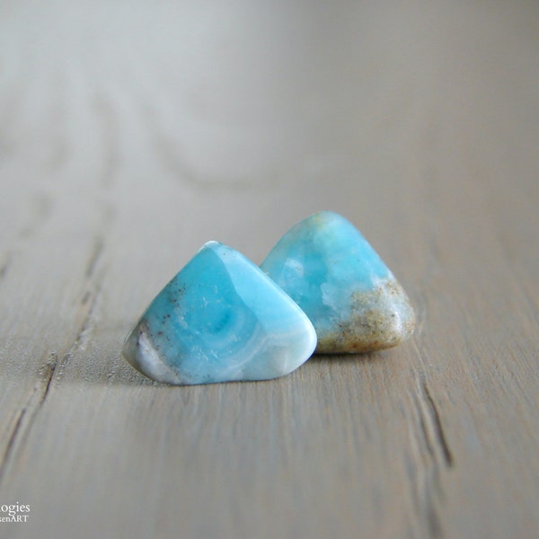 Hemimorphite Earrings, Rough Stone Studs, Raw Blue Hemimorphite Triangle Earrings, Metaphysical Properties, Sister, Wife Anniversary Blue