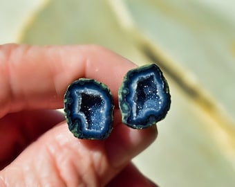 Fathers Day Sale, Salvador Dali Blue Geode Cufflinks, Luxury Men's Gifts of Stone Cuff Links, Unique Gift For Boss, Husband, Fast Shipping