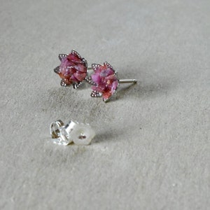 Ruby Earrings, Raw Ruby Studs in my Lotus Flower Design, July Birthstone Jewelry in Silver, Red Gem 1st Root Chakra Jewelry, Petite Studs image 4