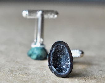 Valentines Day, Black Geode Cuff Links, Unique Valentine for Men, Angled / Straight Shirt Cuff, Custom Geode Cufflinks, Uncommon Luxury Gift