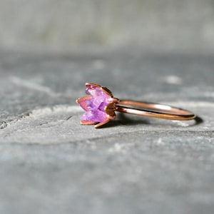 Unique Amethyst Ring, Lotus Flower Ring in Rose Gold, Uncut Gemstone Birthstone Ring, Raw Rough Amethyst Jewelry, January Birthstone Ring image 1