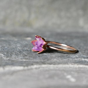 Unique Amethyst Ring, Lotus Flower Ring in Rose Gold, Uncut Gemstone Birthstone Ring, Raw Rough Amethyst Jewelry, January Birthstone Ring image 7