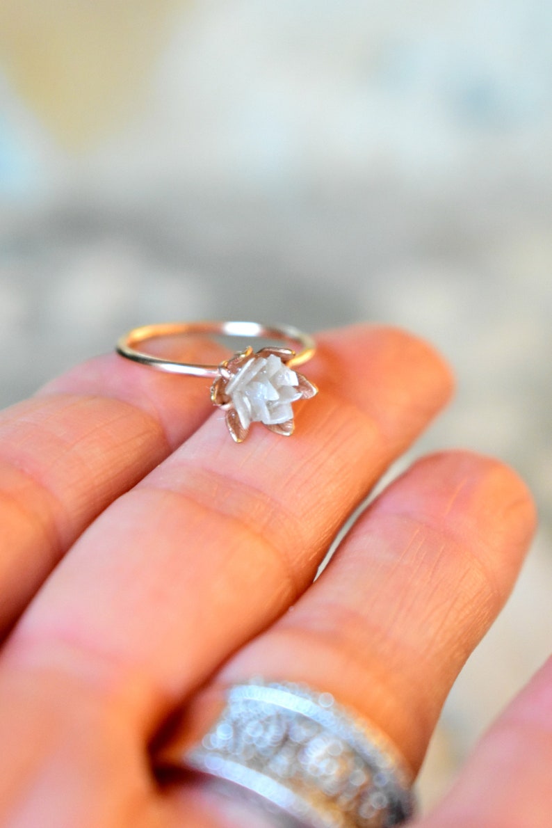 Unique Diamond and 14k Gold Fill Ring, The Best Birthday Ring, Lotus Flower Ring in Rose Gold, Raw Diamond Jewelry, April Birthstone Ring image 3