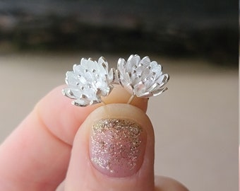 Blooming Flower Earrings in Sterling Silver, Lotus Flower Studs From Gemologies
