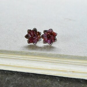 Ruby Earrings, Raw Ruby Studs in my Lotus Flower Design, July Birthstone Jewelry in Silver, Red Gem 1st Root Chakra Jewelry, Petite Studs image 3