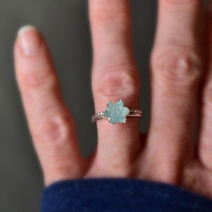 Unique Aquamarine Ring, Lotus Flower Ring in Pink Gold, Uncut Gemstone Birthstone Ring, Raw Rough Aquamarine Jewelry, March Birthstone Ring image 10