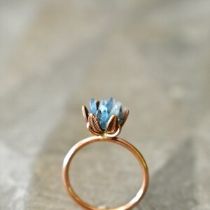 Unique Aquamarine Ring, Lotus Flower Ring in Pink Gold, Uncut Gemstone Birthstone Ring, Raw Rough Aquamarine Jewelry, March Birthstone Ring image 3