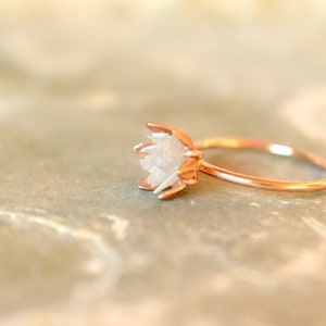 Unique Diamond and 14k Gold Fill Ring, The Best Birthday Ring, Lotus Flower Ring in Rose Gold, Raw Diamond Jewelry, April Birthstone Ring image 4