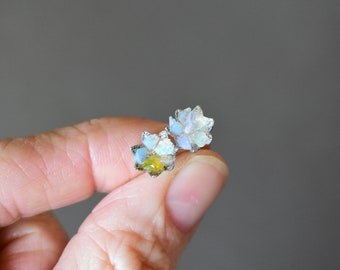 Opal Stud Earrings, Opal Lotus Flower Jewelry, October Birthstone Jewelry, Raw Fire Opal and Silver Flower Jewelry, Uncut Gemstone Studs