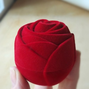 Velvet Ring Box, Engagement Ring Presentation Box, Red Rose Proposal Ring Box, Unique Will You Marry Me, Rose Shaped Jewelry Box for Woman image 1