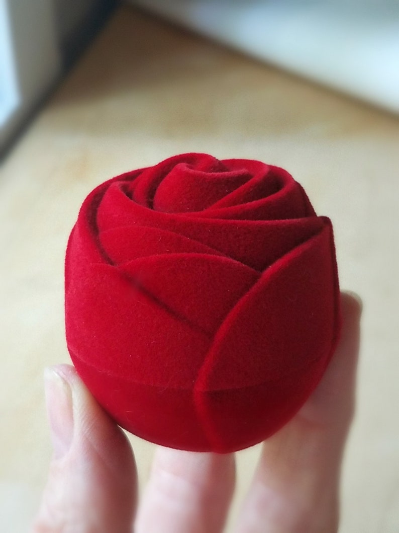Velvet Ring Box, Engagement Ring Presentation Box, Red Rose Proposal Ring Box, Unique Will You Marry Me, Rose Shaped Jewelry Box for Woman image 1