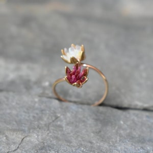 Unique Opal Ring, Lotus Flower Ring & Yellow Gold, Uncut Gemstone Engagement Ring, Red and Pink Rose Floral Ring Women, Custom Mothers Ring image 5